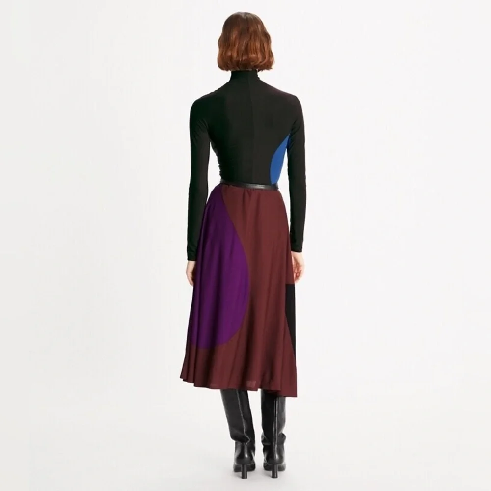 NWT $998 Tory Burch Colorblock Jersey Crepe Midi Skirt
